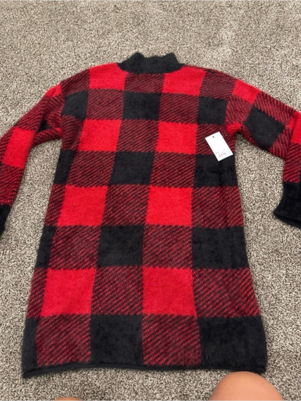 SO Red & Black Buffalo Plaid Cowl Neck Sweater
